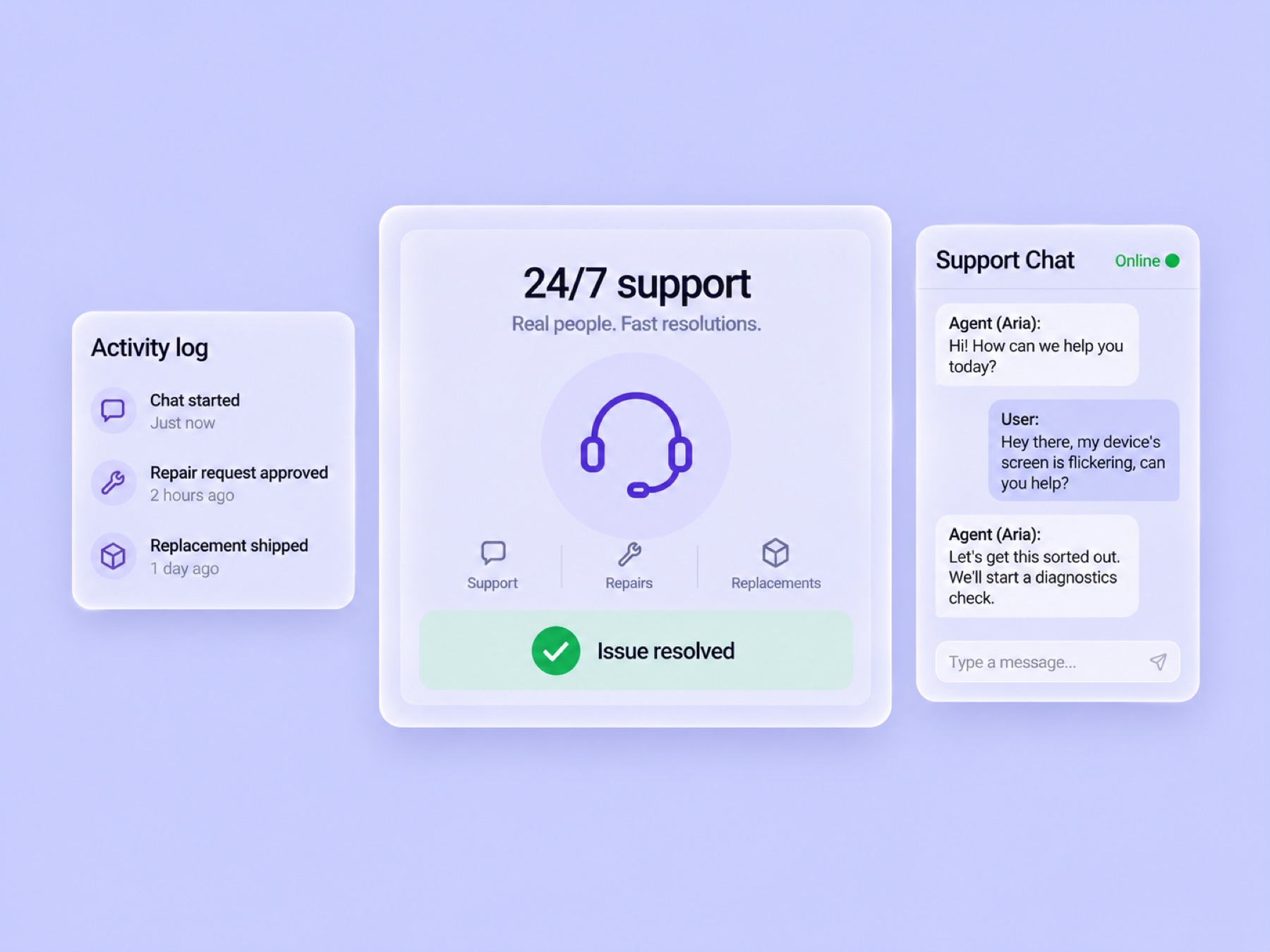Managed IT support with 24/7 helpdesk, device repairs and equipment replacements