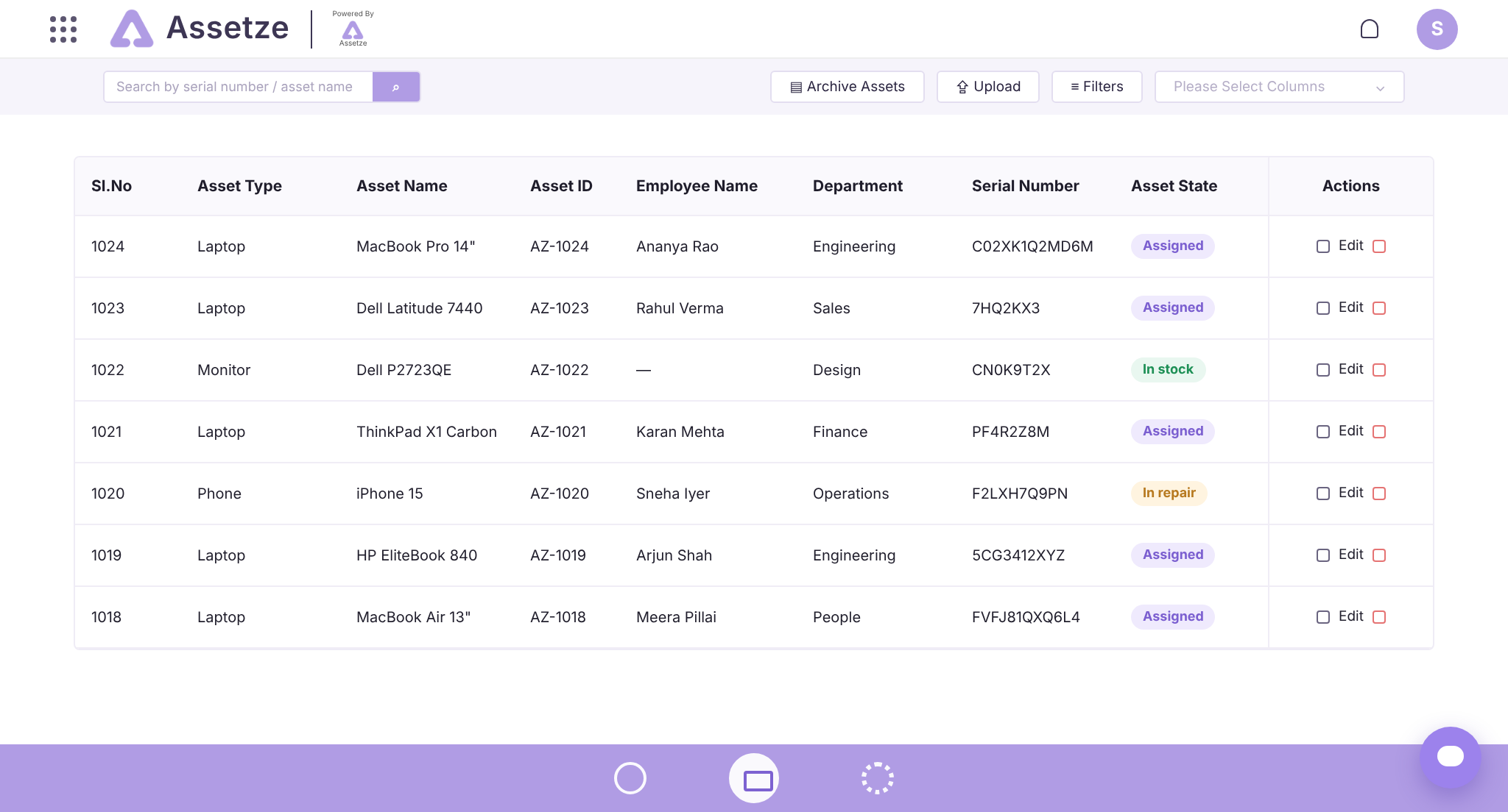 Assetze platform asset catalogue screenshot