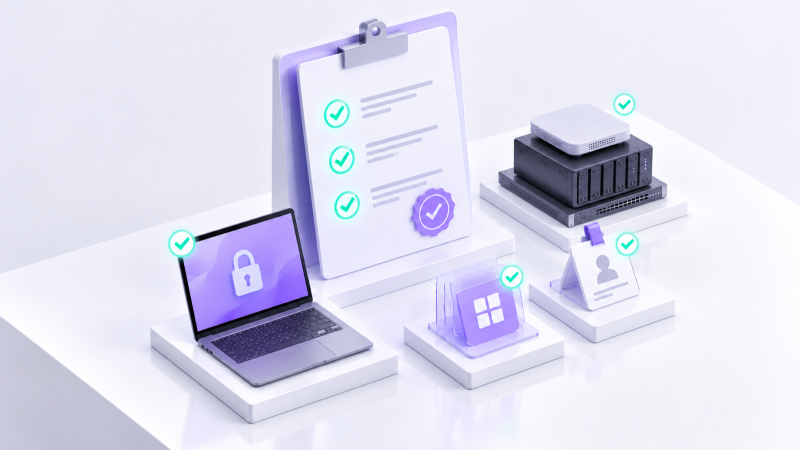 IT compliance management with device security, access controls and audit records