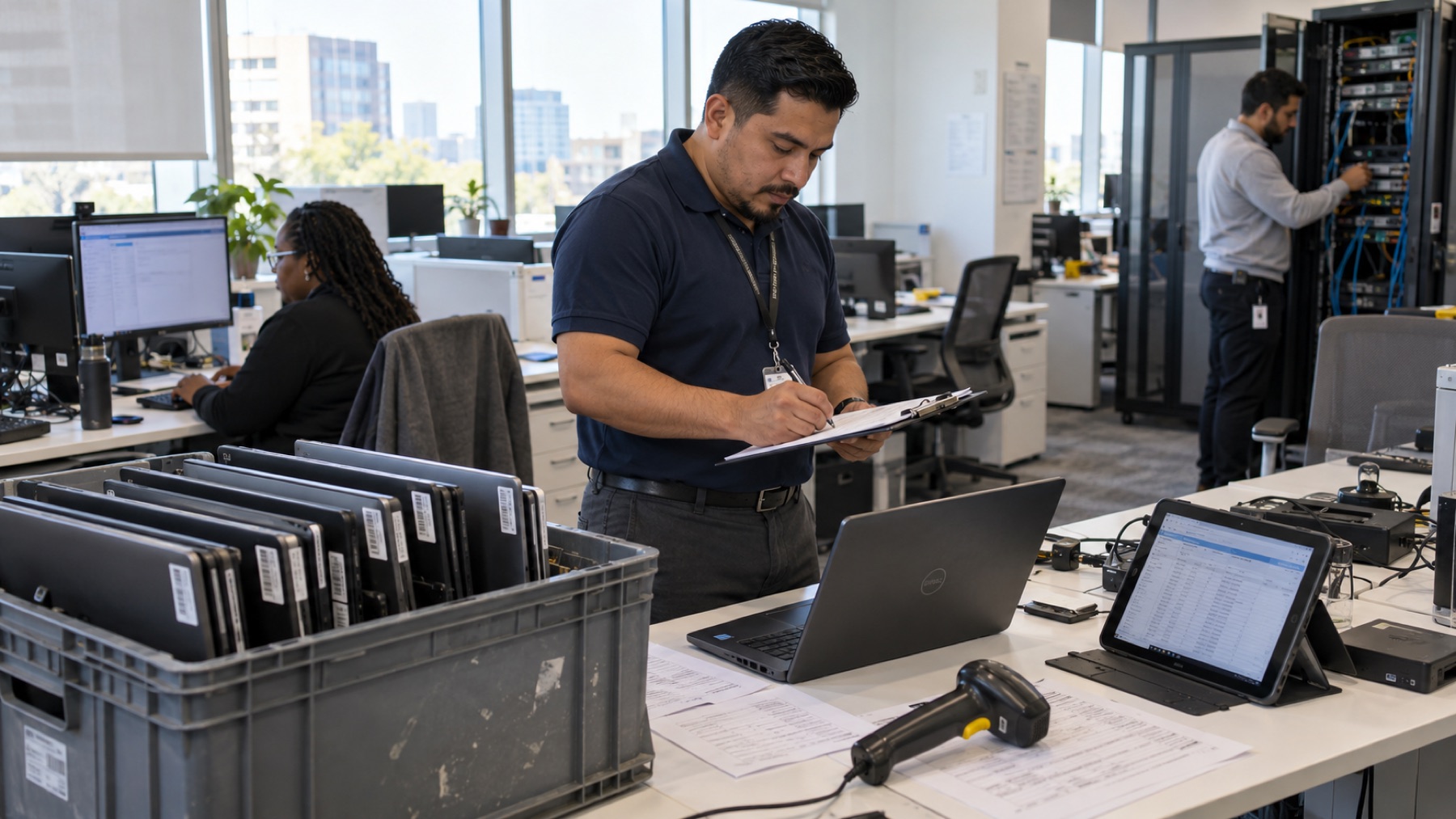 IT infrastructure audit reviewing devices, servers, network, cloud and security